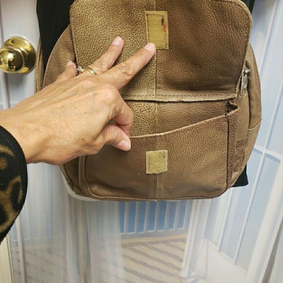 Genuine Leather Crossbody Sling Backpack Unisex Brown Multi Pocket - Picture 7 of 13